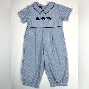 LIL CACTUS Toddler Girls’ Embroidered Whale Seersucker Collared Jumpsuit Size 2T